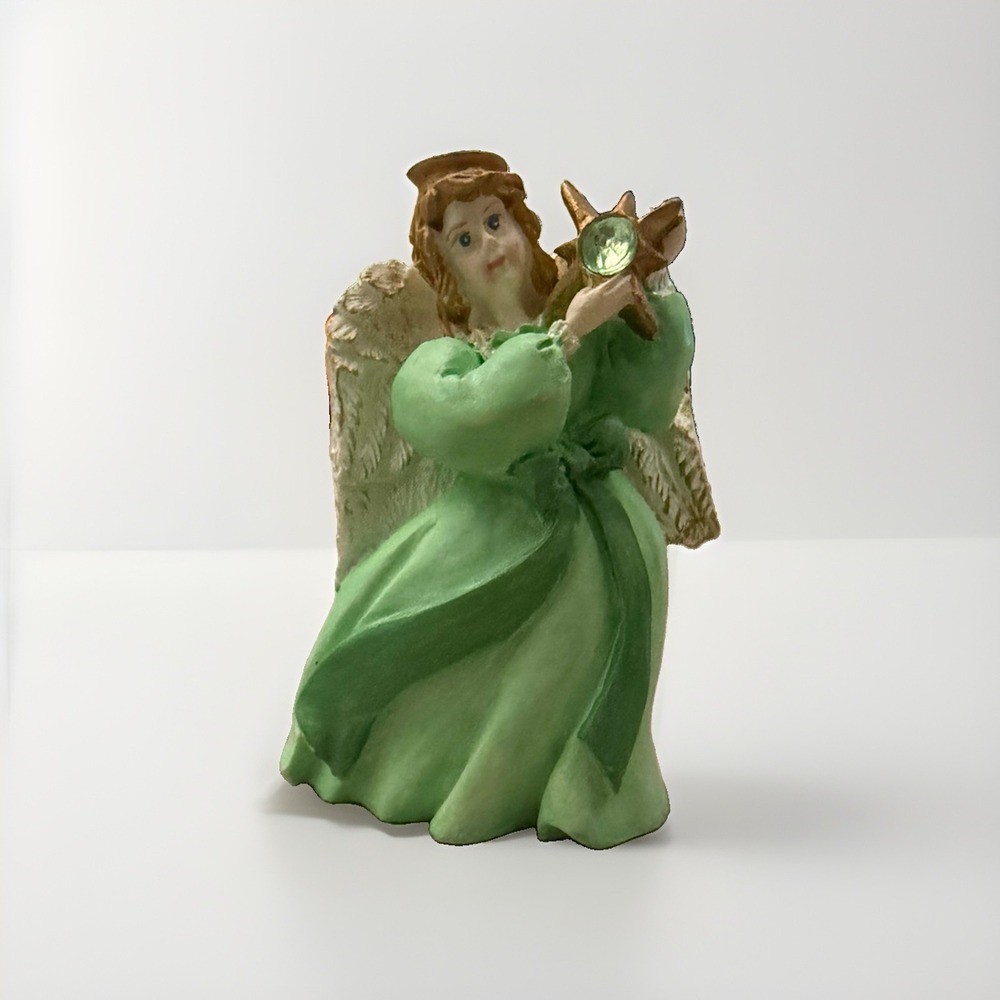 Vintage Avon Resin Angel Green Dress August Birthstone Peridot 2.75" Ornament